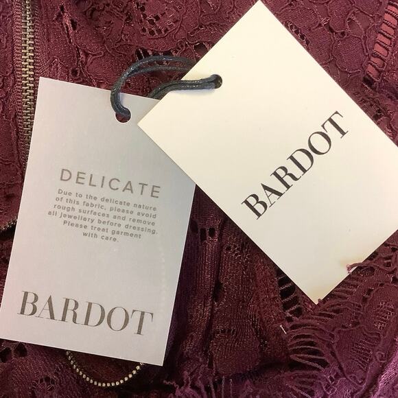 Bardot Size S Burgundy Wine Lace Panel Sheath Dress High Neck Sleeveless I14-11 - Picture 8 of 10